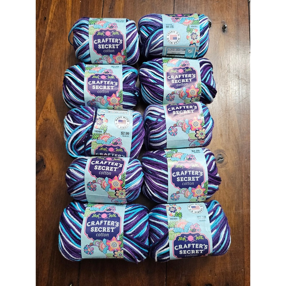 Crafter's Secret Cotton Yarn Dreamy Purple Teal 10 Skeins 100% Cotton